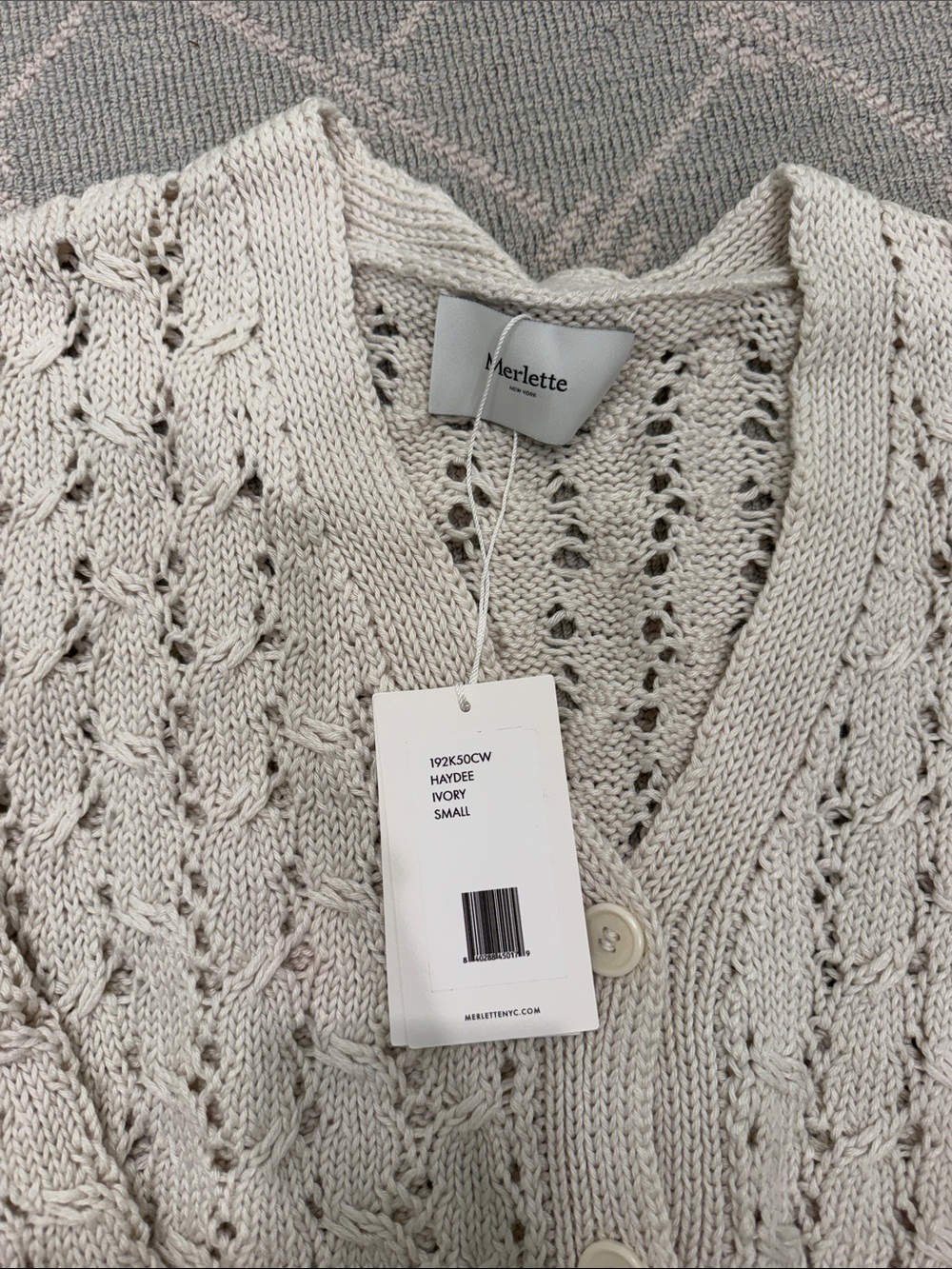 Merlette Cream Openwork Button-Front Cardigan - Picture 2 of 6